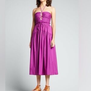 Ulla Johnson Ella Purple Orchid Halter Midi Poplin Dress